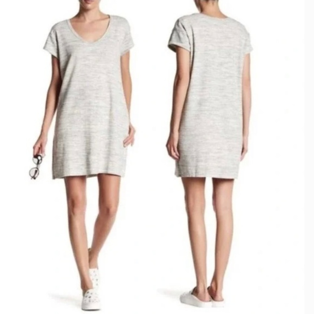 ATM Anthony Thomas Melillo Sweatshirt Dress Short Sleeve V-Neck Gray Size Large